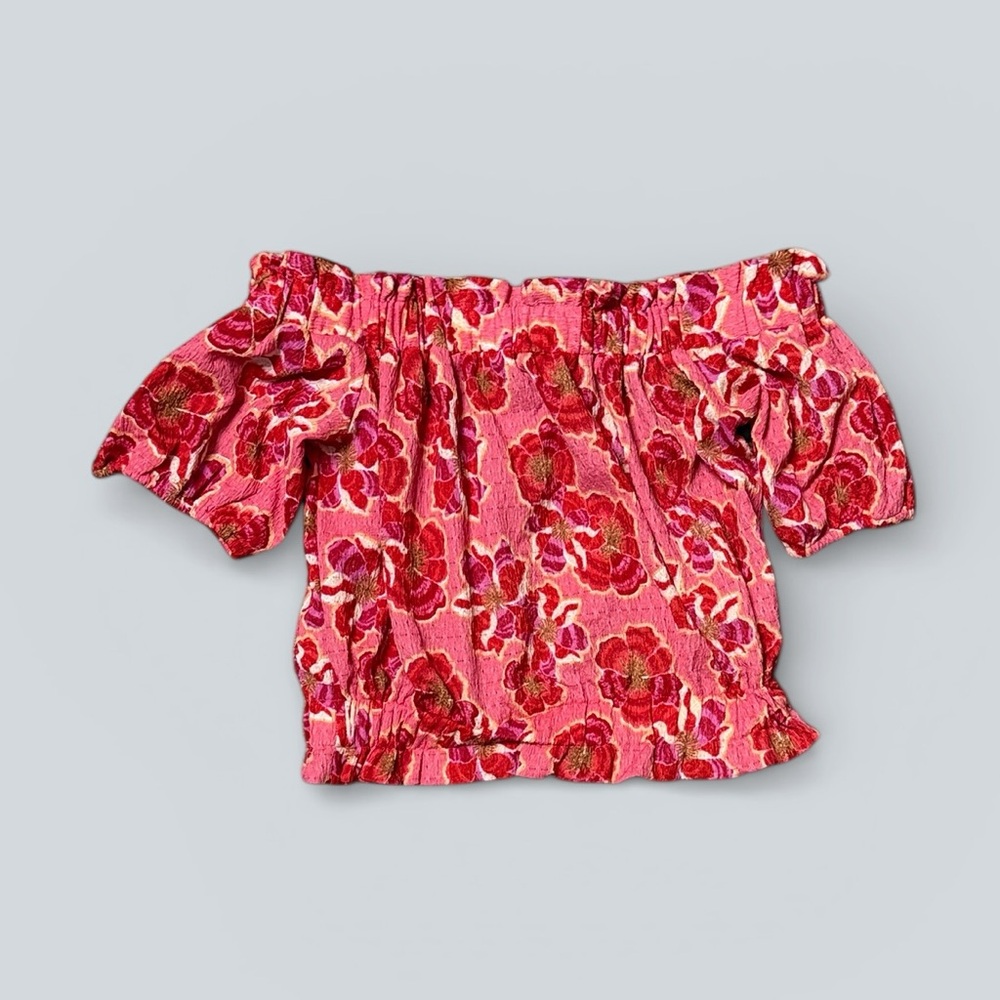 NWT LOFT Floral Crinkle Jacquard Off-the-Shoulder Top – Fresh Guava - Picture 5 of 7